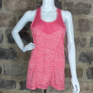 Reebok Tank Top Woman's Size Medium Pink Space‎ Dye Racer Back Mesh Yoga Workout